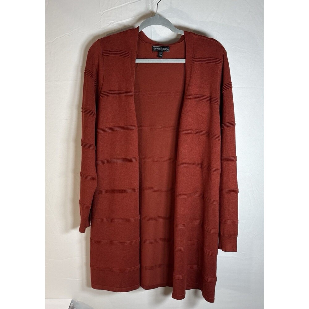 Sienna & Sage Women’s Long Open Front Cardigan Rust Textured Stripe Size L